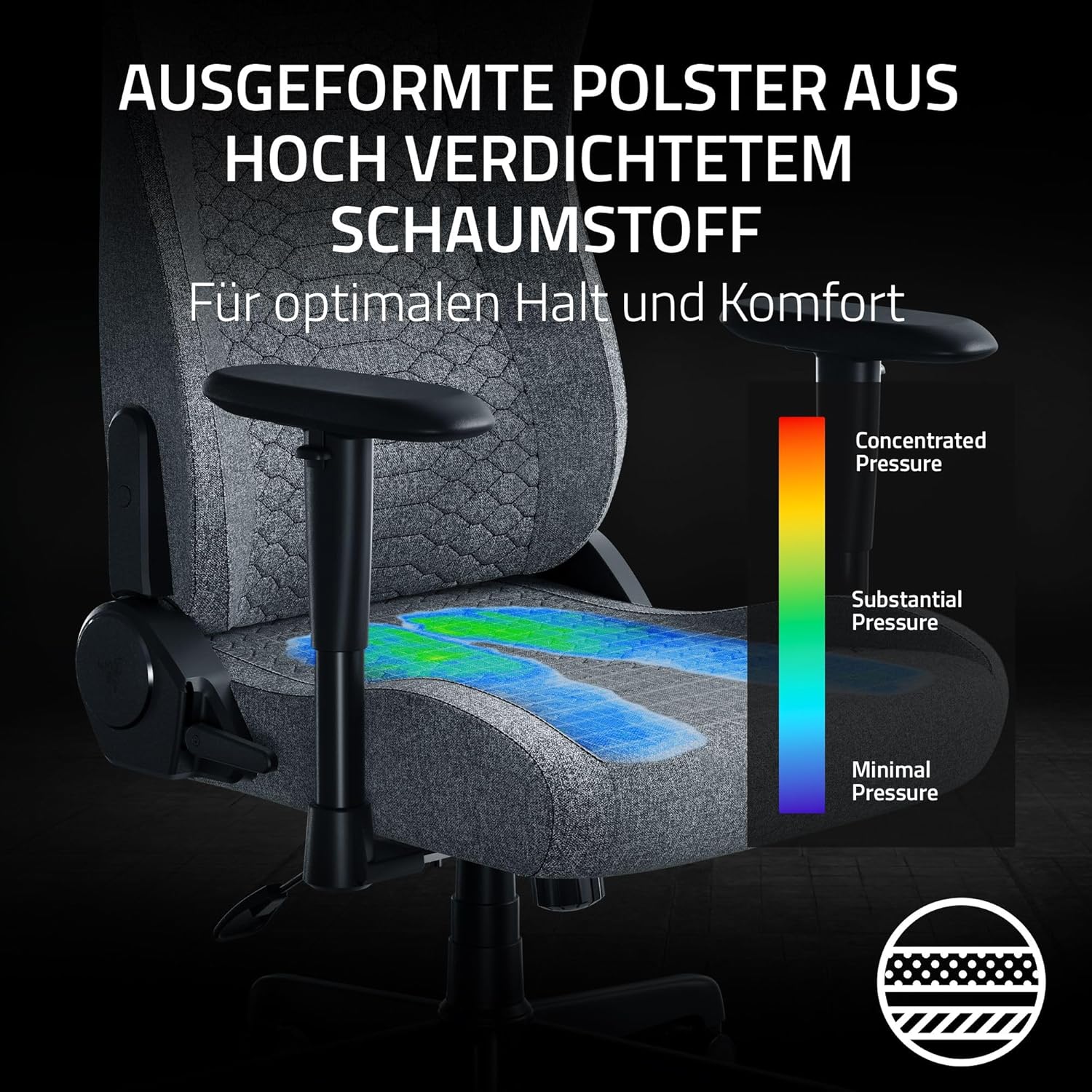 Razer Iskur V2 X - Basis-Gaming-Stuhl mit integrierter Lendenwirbelstütze (hochverdichtete Schaumstoffpolster, 2D-Armlehnen, weicher Stoff) Grau