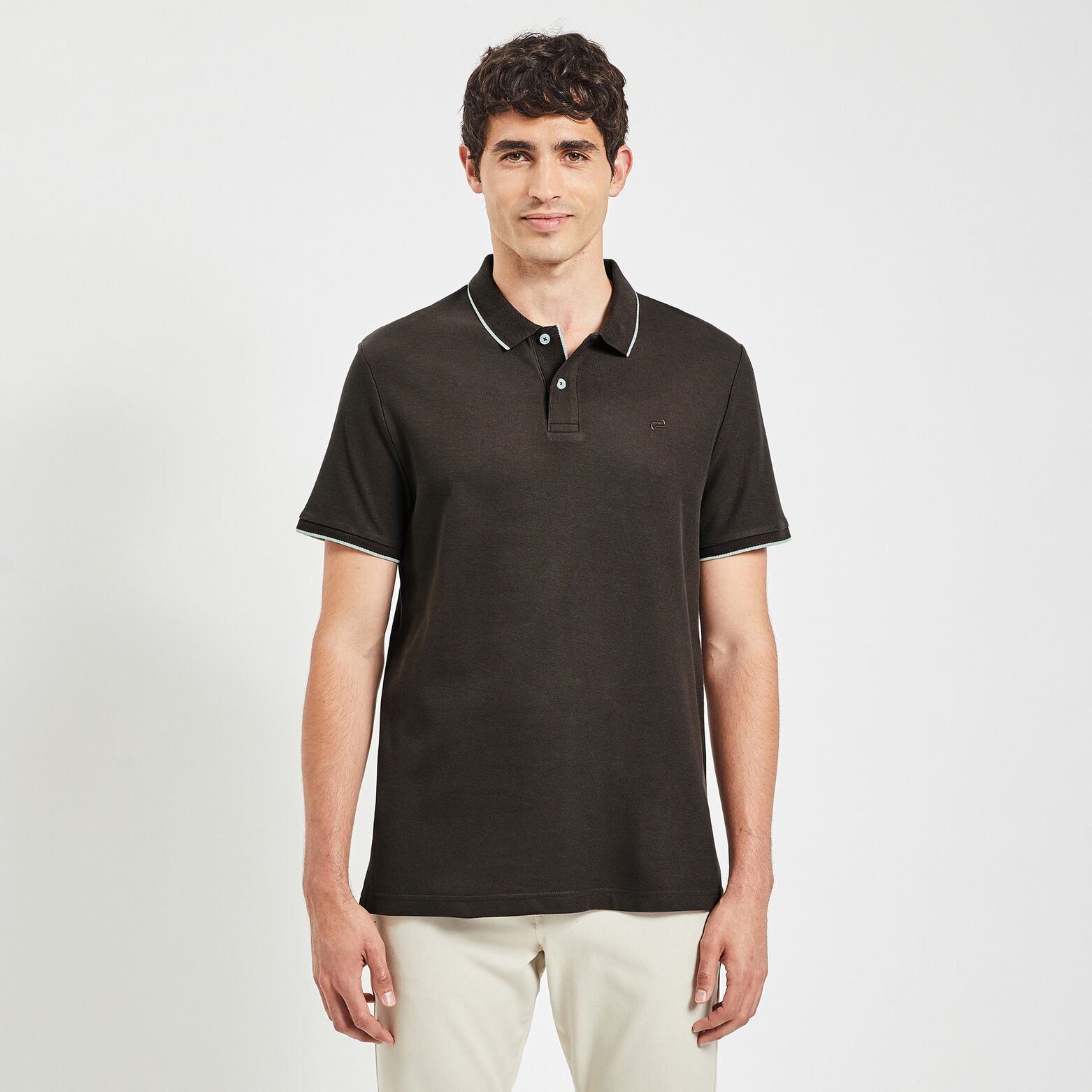 Polo manches courtes uni coton piqué Marron