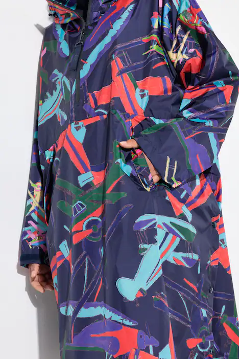 Funktions-Regencape, Unisex, Print, Kapuze, marine
