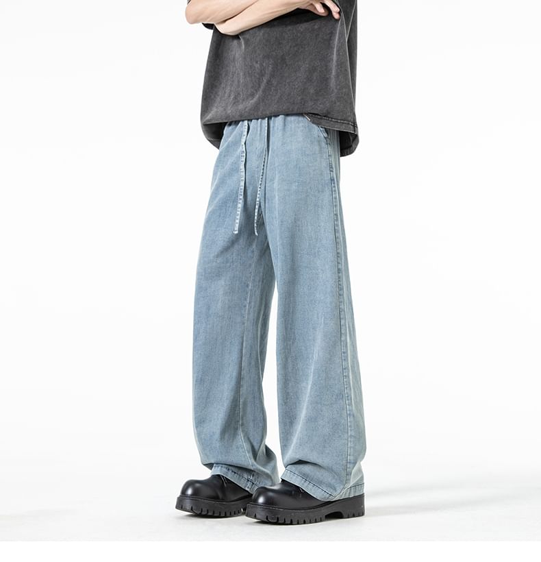 Priam - High Waist Washed Wide Leg Jeans