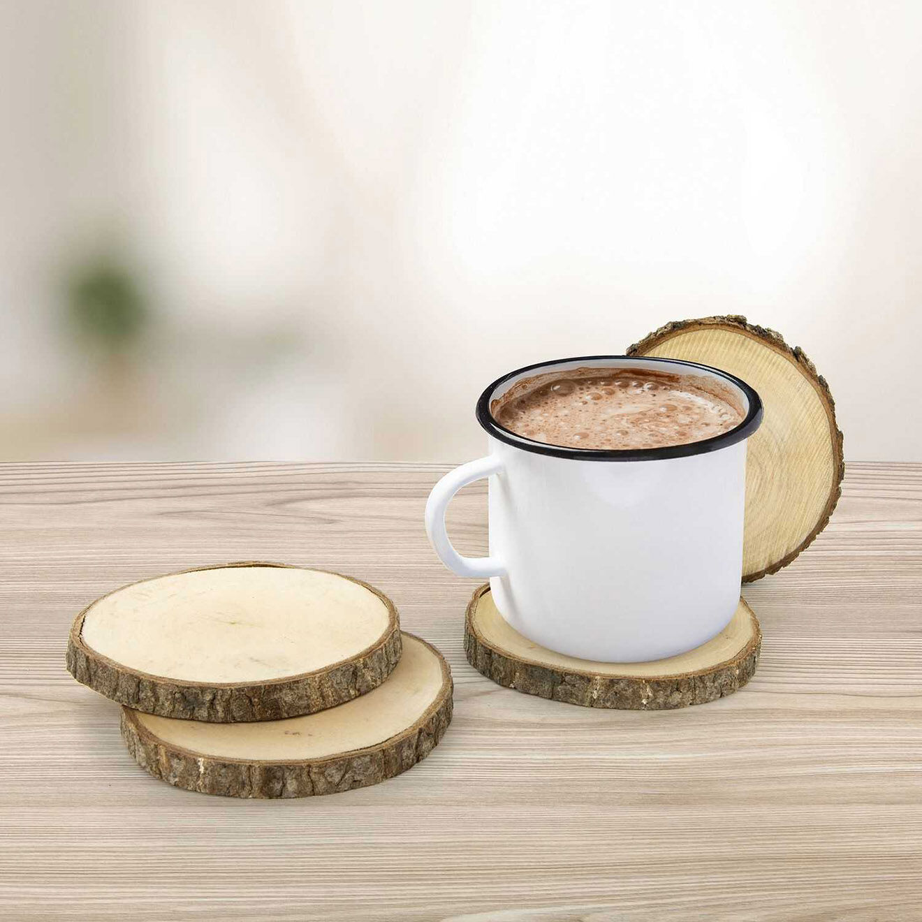 Home Deco Factory 4 Dessous de verre rondin bois - 11x11 cm