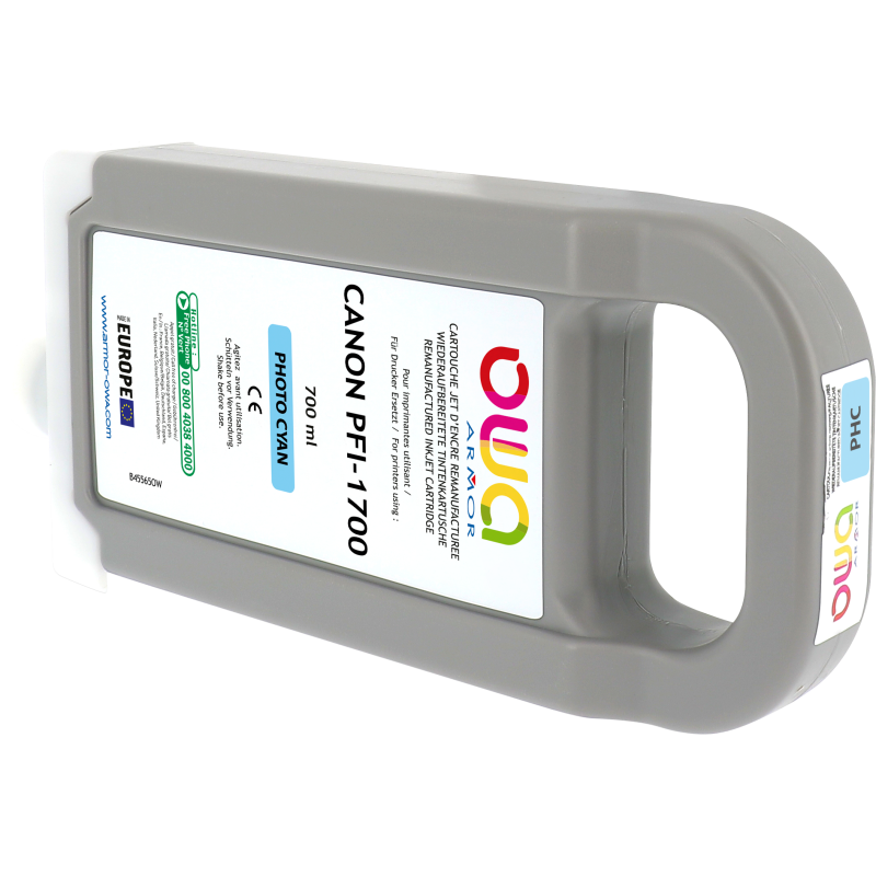 Cartouche d'encre traceur remanufacturée OWA - standard - Cyan Clair - pour CANON PFI-1700 PC