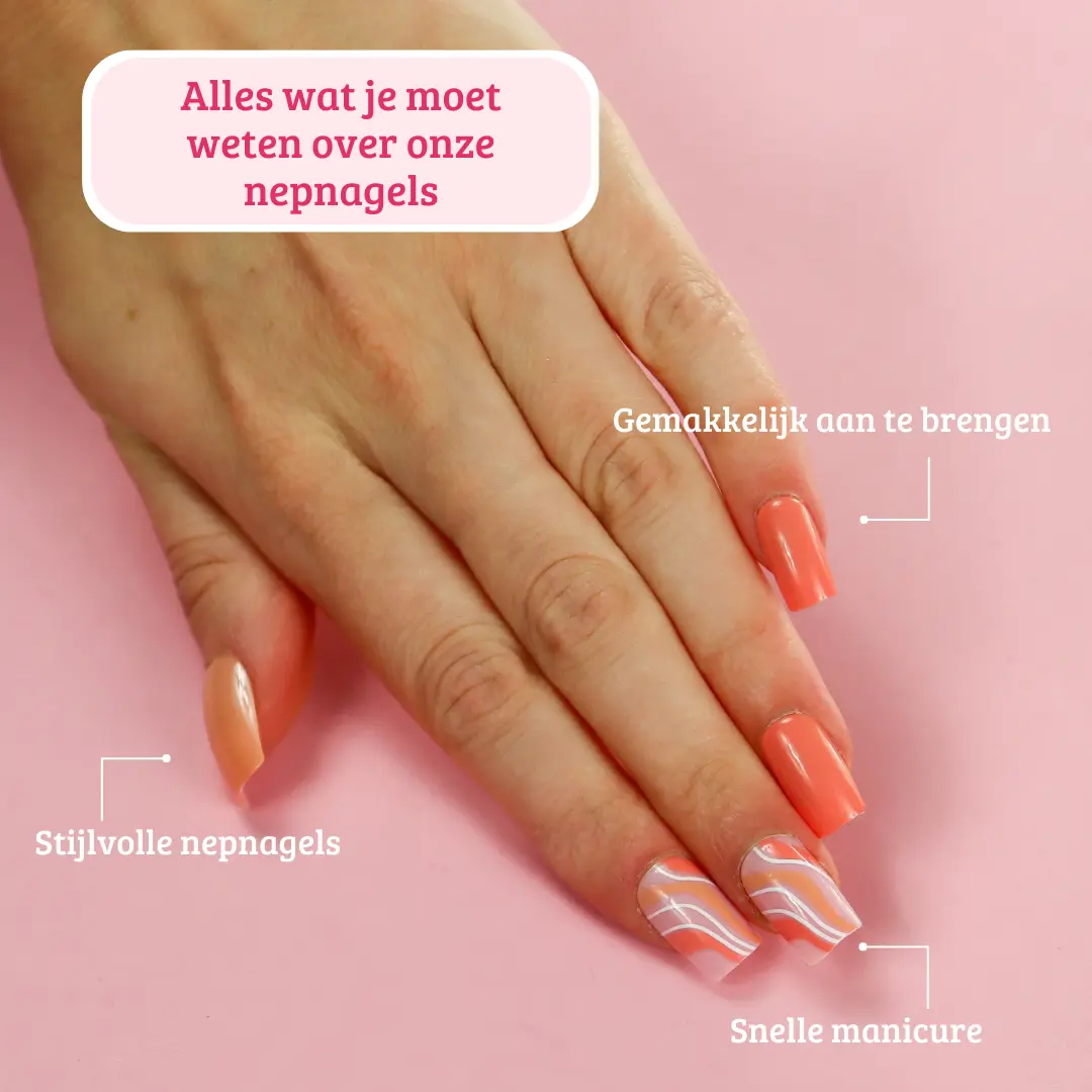 Press On French Nails Orange Waves