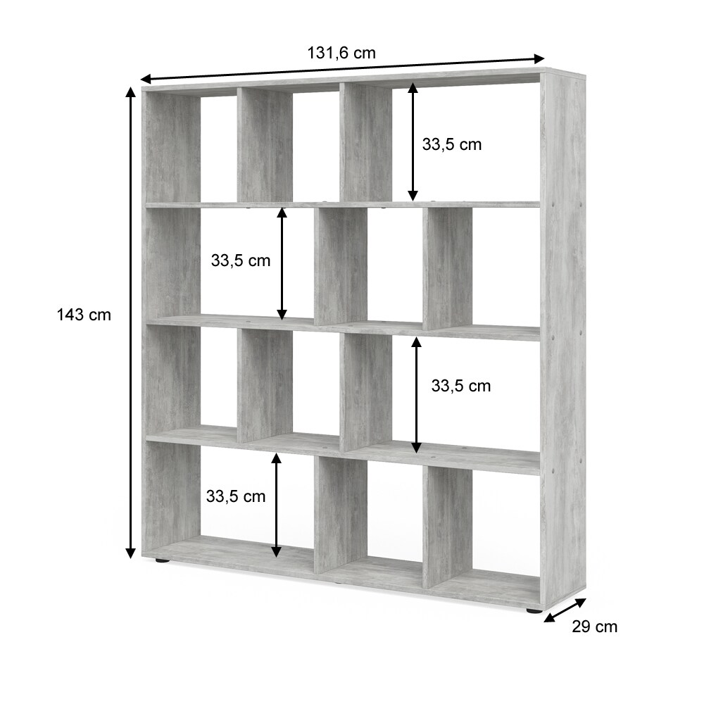 Vicco Raumteiler Pilar Bücherregal Standregal Büroregal 12 Fächer Beton
