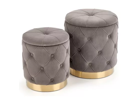 Poufs gigognes en velours gris avec base en métal doré ECHO