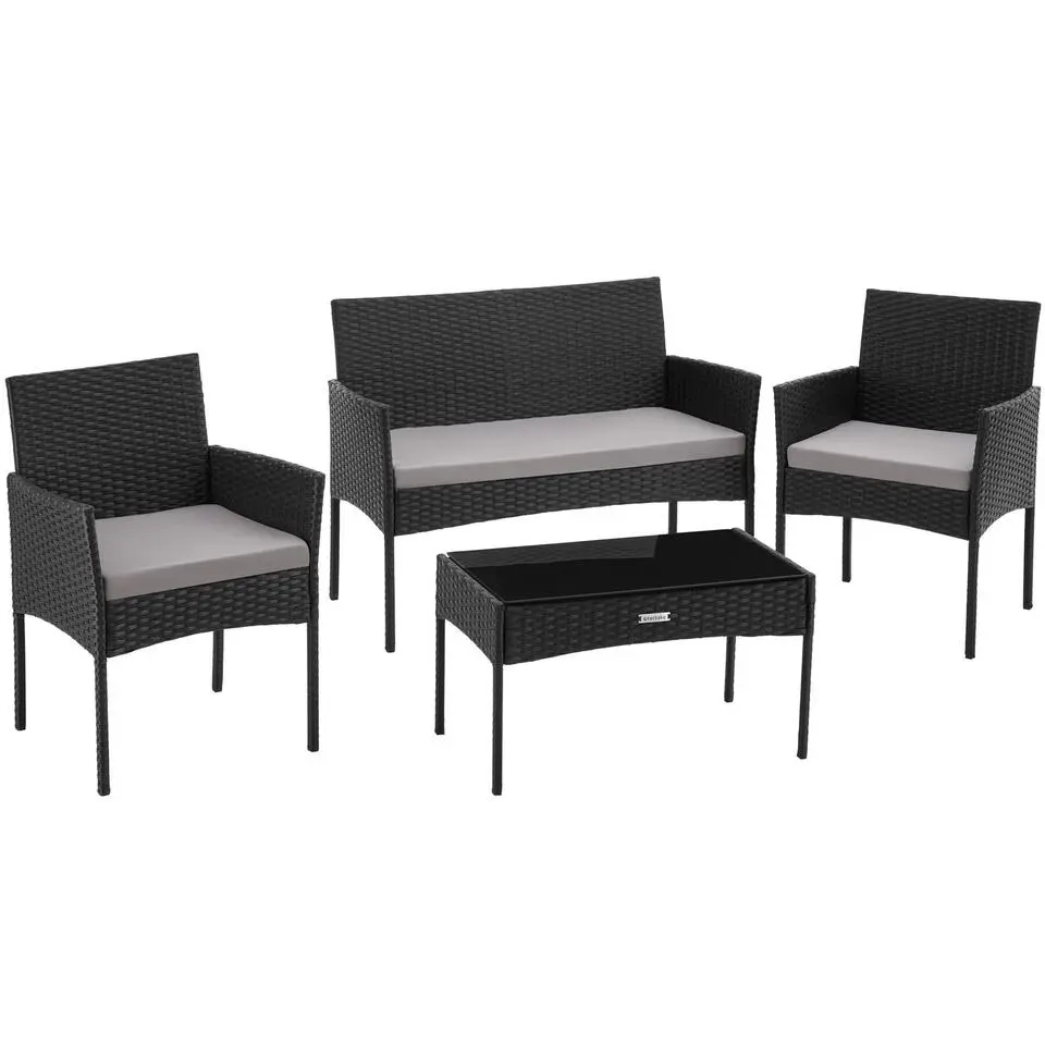 tectake Wicker loungeset Palese voor 4 personen - Zwart