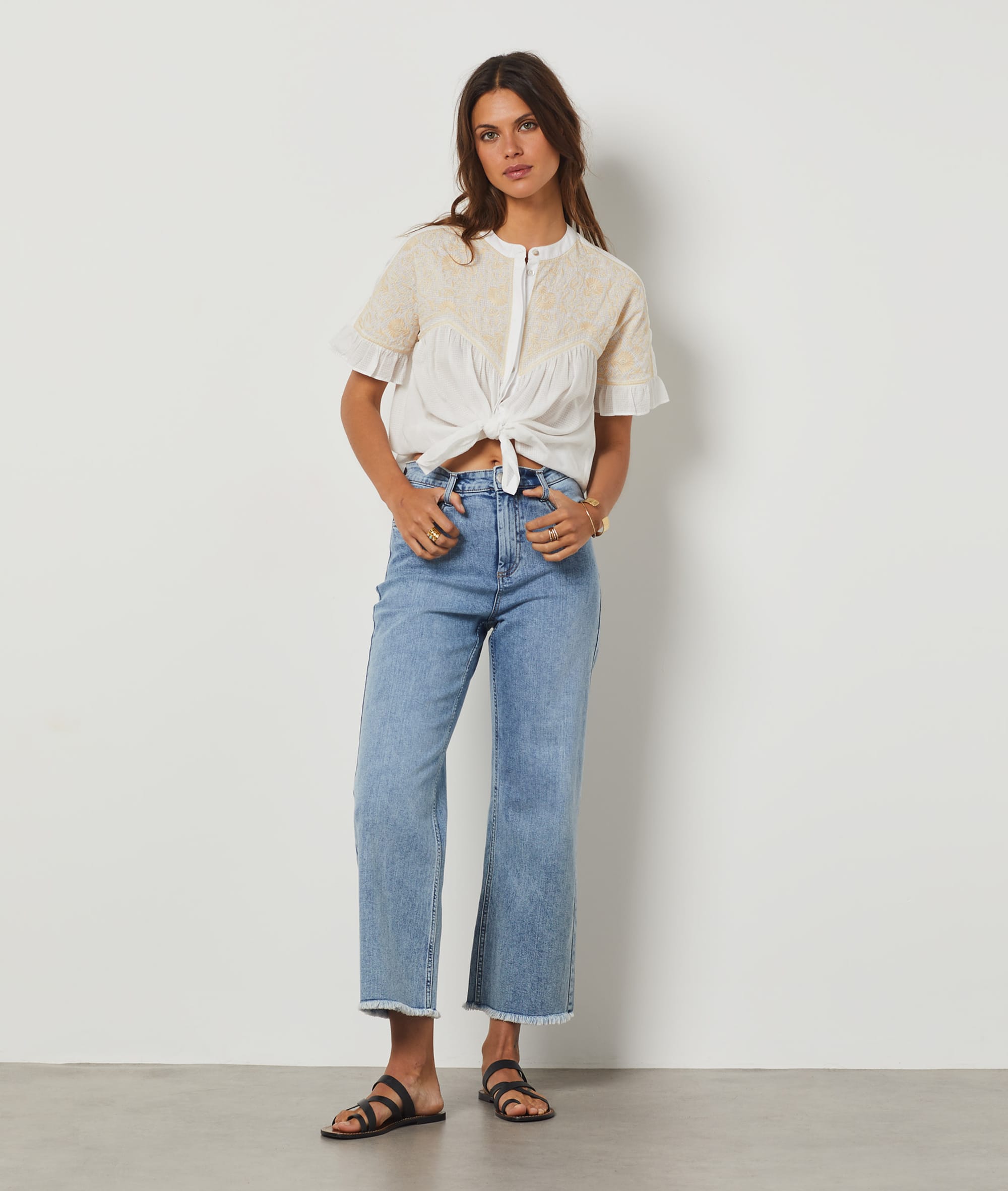 Chemisier détails broderie 100% coton
