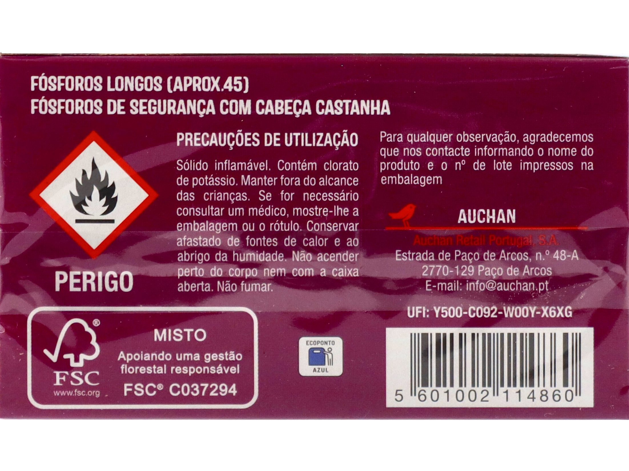 FÓSFOROS AUCHAN LONGOS PARA LAREIRA 3 UNIDADES