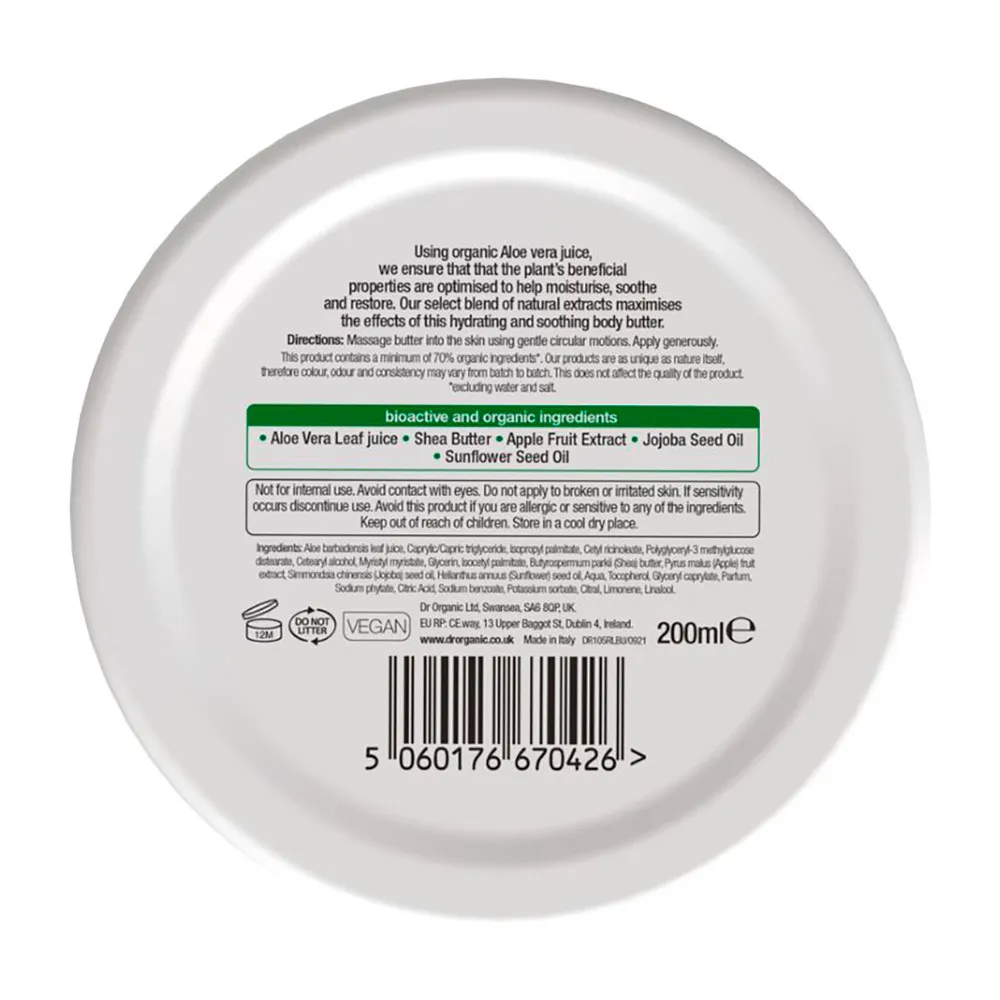 Dr. Organic Aloe Vera Body Butter - 200 ml.