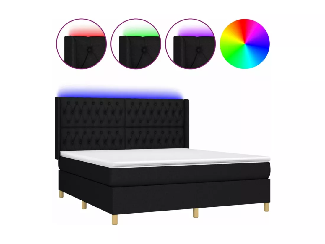 Sommier tapissier avec matelas et LED Noir 180x200 cm Tissu