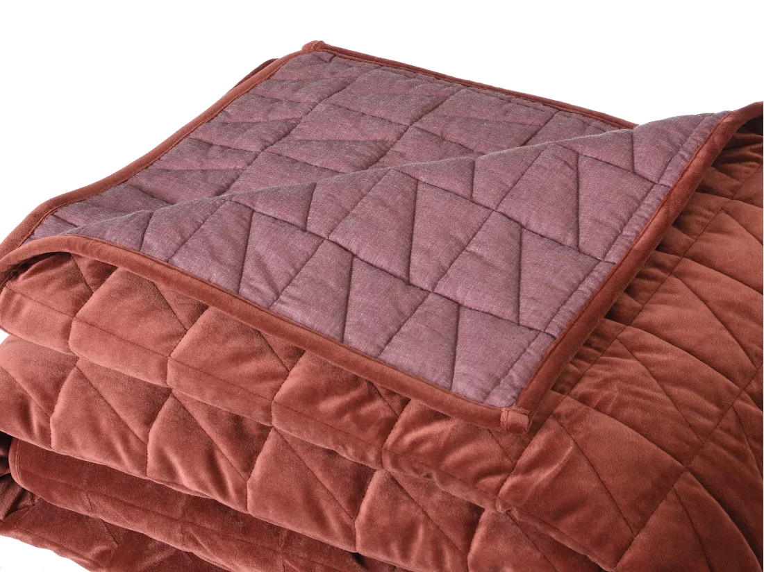 Couvre lit en velours matelassé - 225 x 220 cm - Terracotta - IDELLA