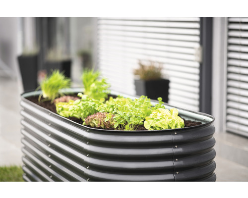 Klassieke ovale verhoogde tuinbak WESTMANN 240 x 80 x 82 cm grijs