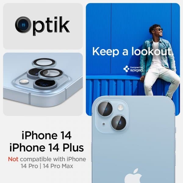 Spigen iPhone 14/iPhone 14 Plus Kameralinsebeskytter GLAS.tR EZ Fit Optik Pro BlÃ¥ 2-pak