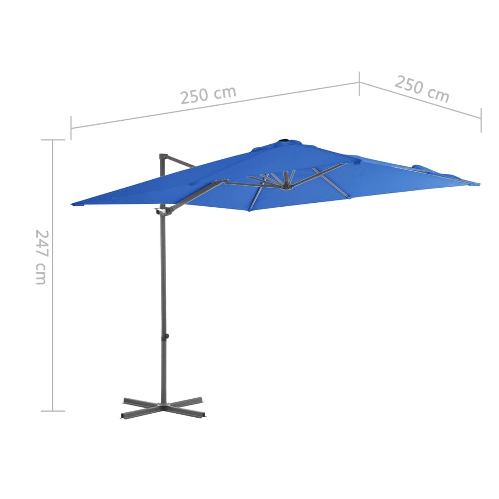 Parasol déporté avec mât en acier 250 x 250 cm bleu azuré