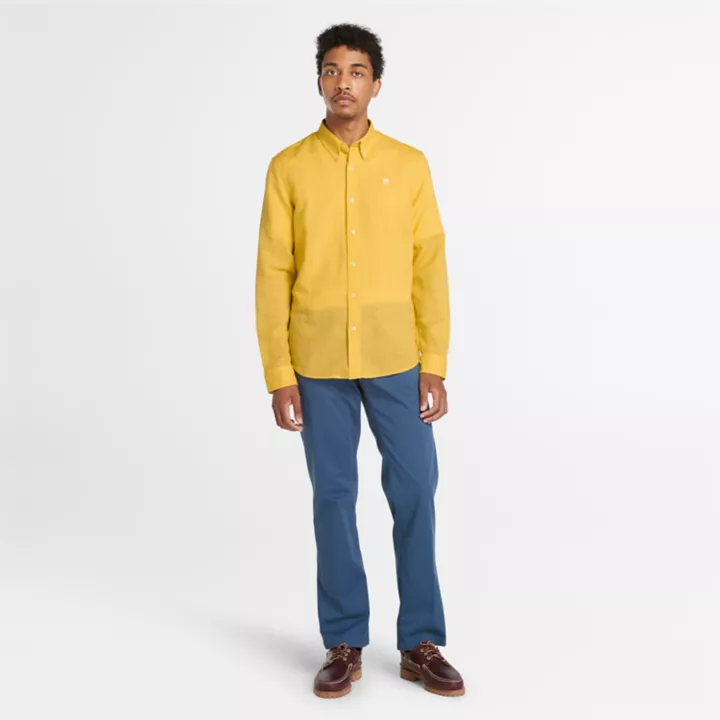 Chemise Lovell en lin et en coton pour homme en jaune clair