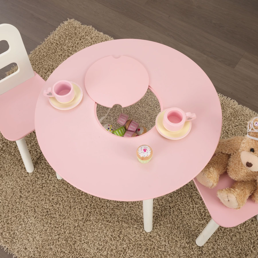 KidKraft® Runder Aufbewahrungstisch mit zwei Stühlen, weißrosa