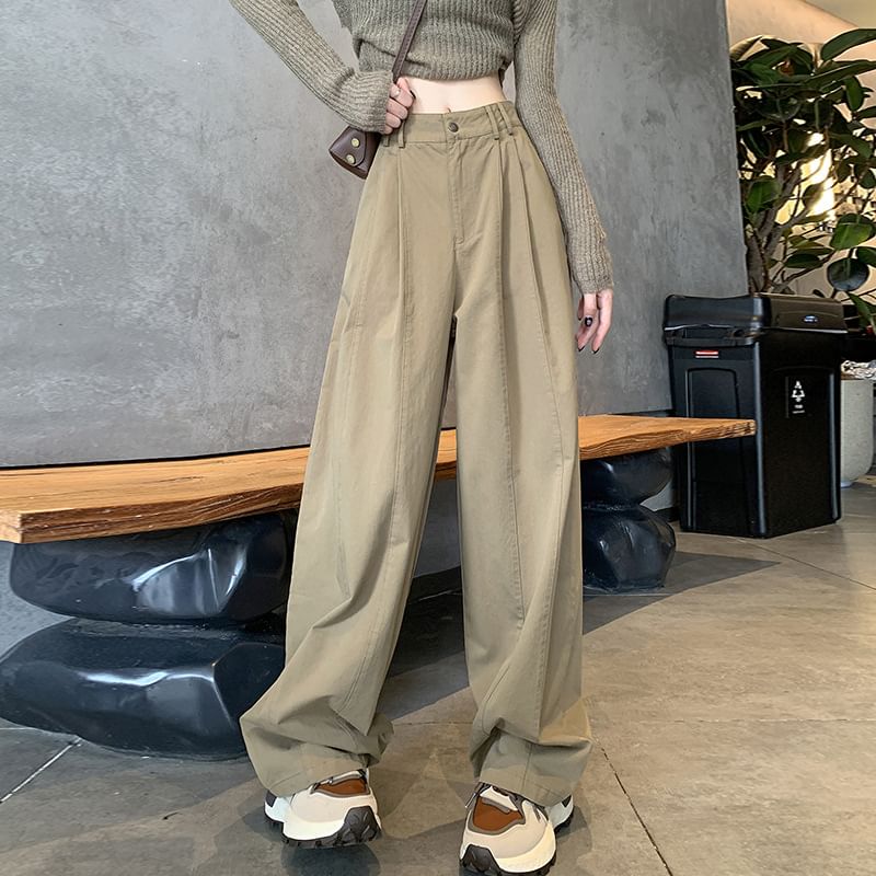 Luminato - Mid Rise Plain Wide Leg Broek