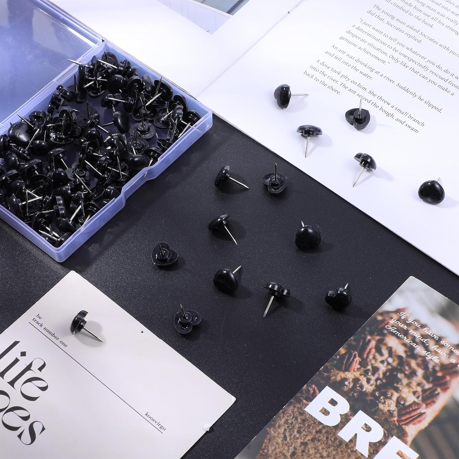 (50er Set) Pinnnadel Deko Steck Nadel Pinnwand Reissnagel DIY Herz Reisszwecke - Schwarz