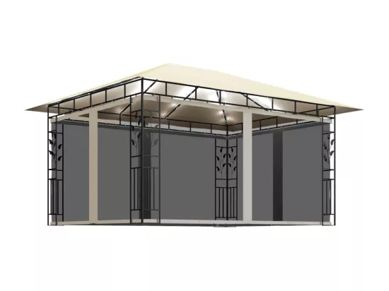 Tonnelle avec moustiquaire et lumières LED 4x3x2,73 m Crème