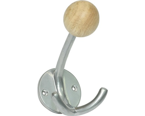 Jashaken, 2 haken, aluminium/hout, verchroomd/beuken/mat, ØxLxBxH 59/130/80/125 mm