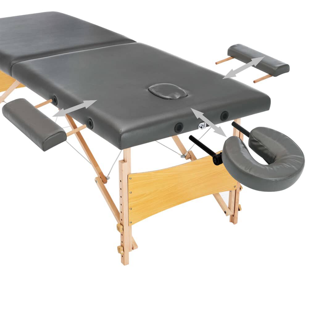 vidaXL 2-zone massagetafel met houten frame, antraciet, 186x68cm