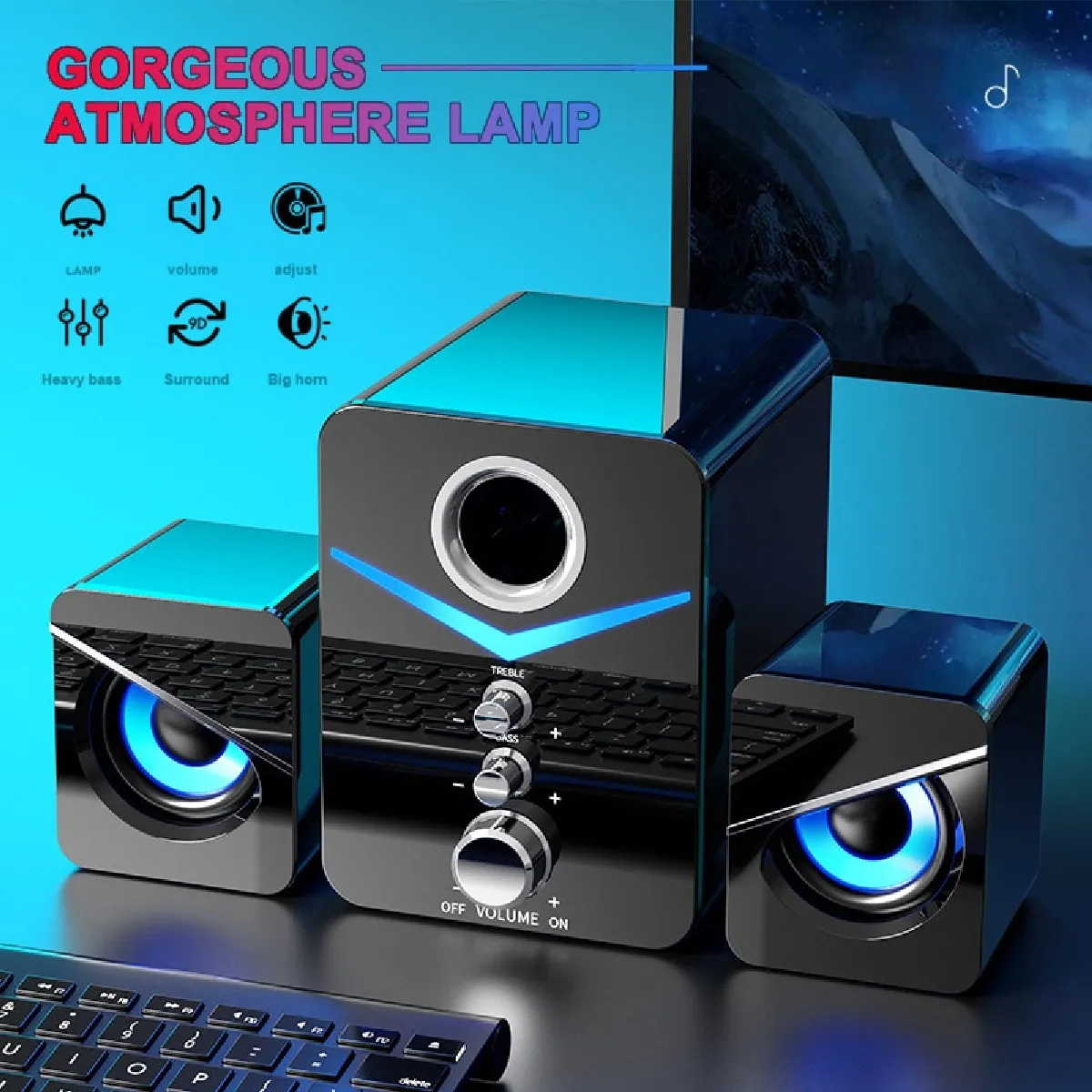 Universal 3PCS Enceinte Bluetooth Noir