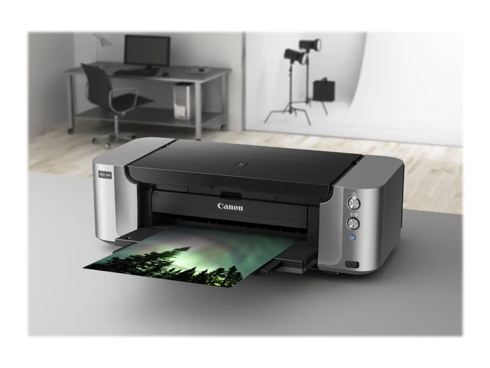 Canon PIXMA PRO-100S - Printer - farve - blækprinter - A3 Plus, 360 x 430 mm op til 1.5 min./side (farve) - kapacitet: 150 ark - LAN, Wi-Fi(n), USB 2.0