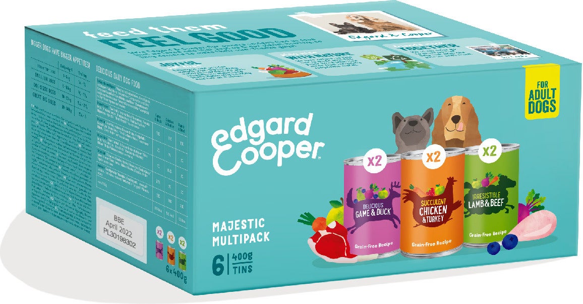 Edgard & Cooper hondenvoer multipack wild, kip en lam adult 400 g 6 stuks