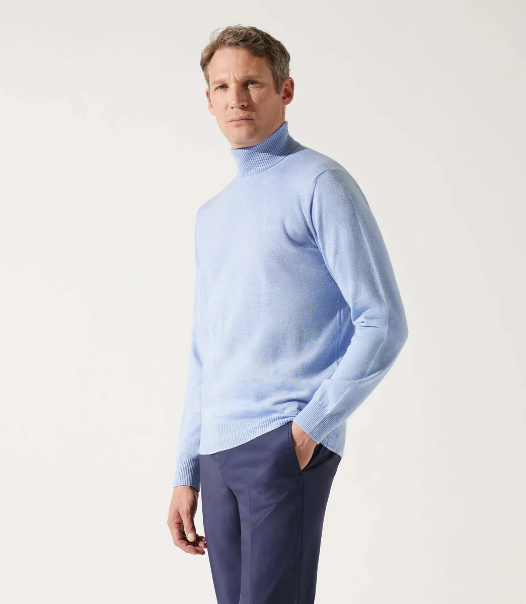 Pull col roulé bleu ciel 100% mérinos