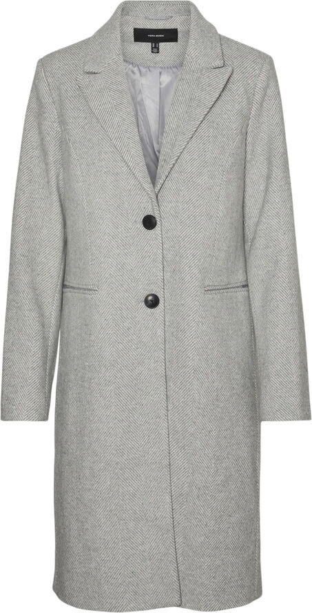 Vero Moda VMBLAZA HERRINGBONE LONG COAT GA BO Light grey melange/herringbone