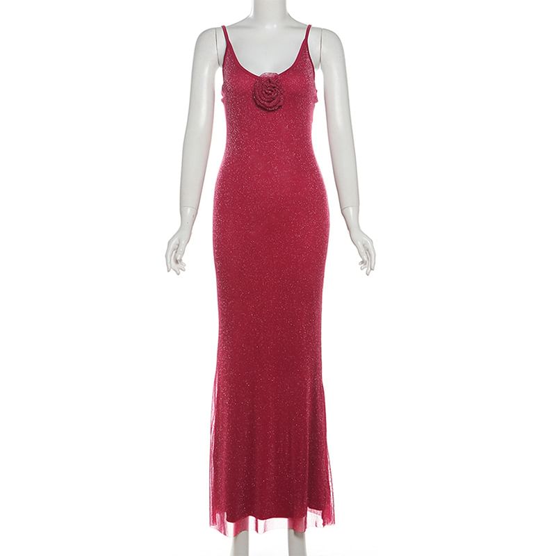 Sugarcoat - Spaghettibandjes Effen Glitter Mesh Maxi Schedejurk