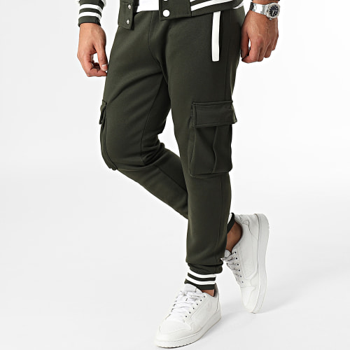 Ensemble Veste Boutonnée Et Pantalon Cargo Vert Kaki Blanc
