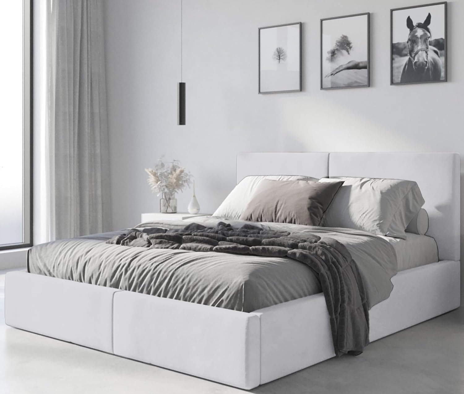 Interbeds Polsterbett 140x200 cm Bett Doppelbett mit Stauraum mit Lattenrost Bettkasten Boxspringbett hydrophob gepolsterter Bettrahmen (Weiß, 140x200cm)