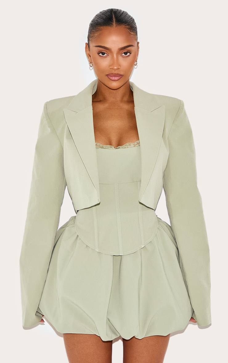 Vert Sauge Blazer Court Ajusté Shape Ensemble Coordonné