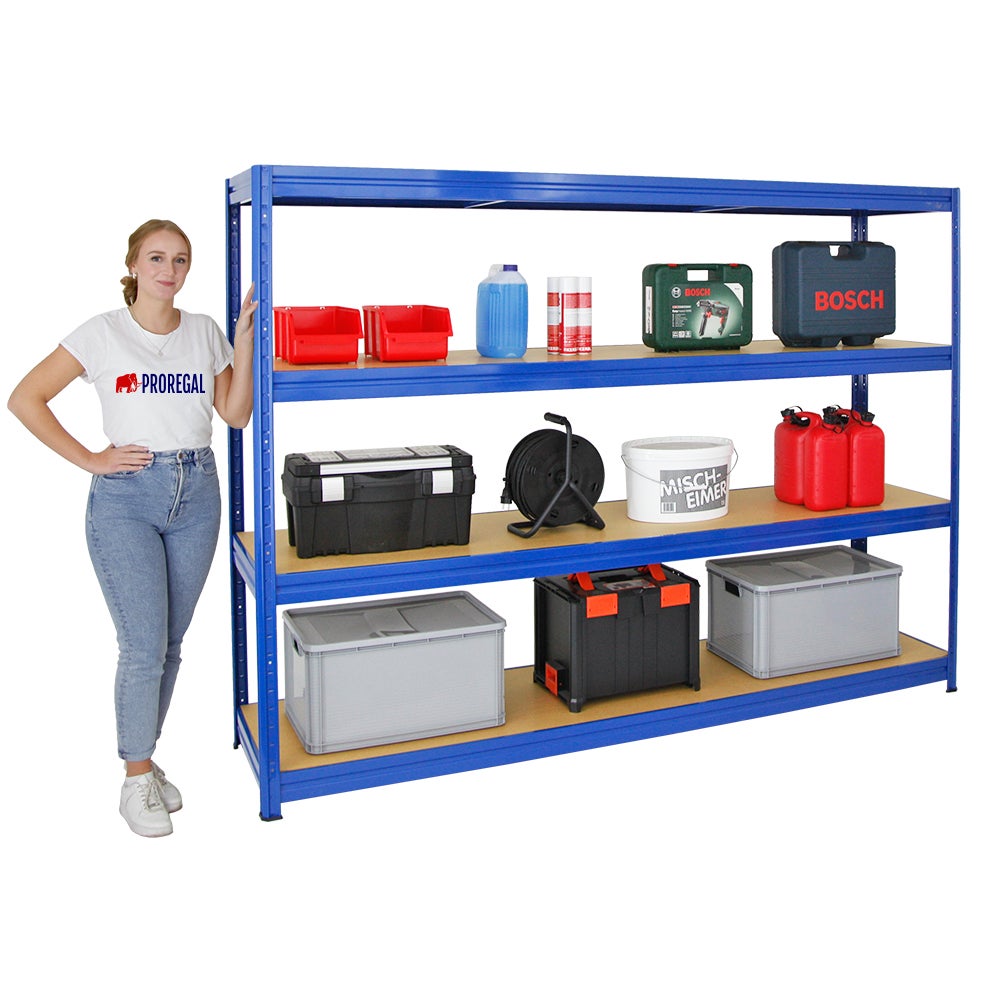 PROREGAL Heavy-Duty Stellingkast Dino HxBxD 180 x 240 x 60 cm Plankdraagvermogen 450 kg Blauw