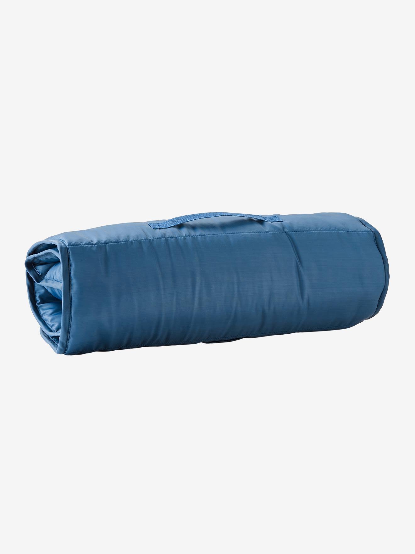 Cama de dormir aconchegante em poliéster com travesseiro embutido, estampa lisa azul-escura Floresta Encantada.