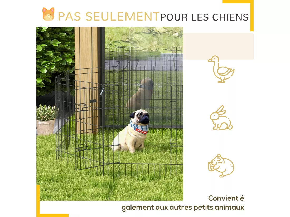 Parc enclos acier pour chien animaux 1 porte 8 panneaux 76L x 61l cm noir