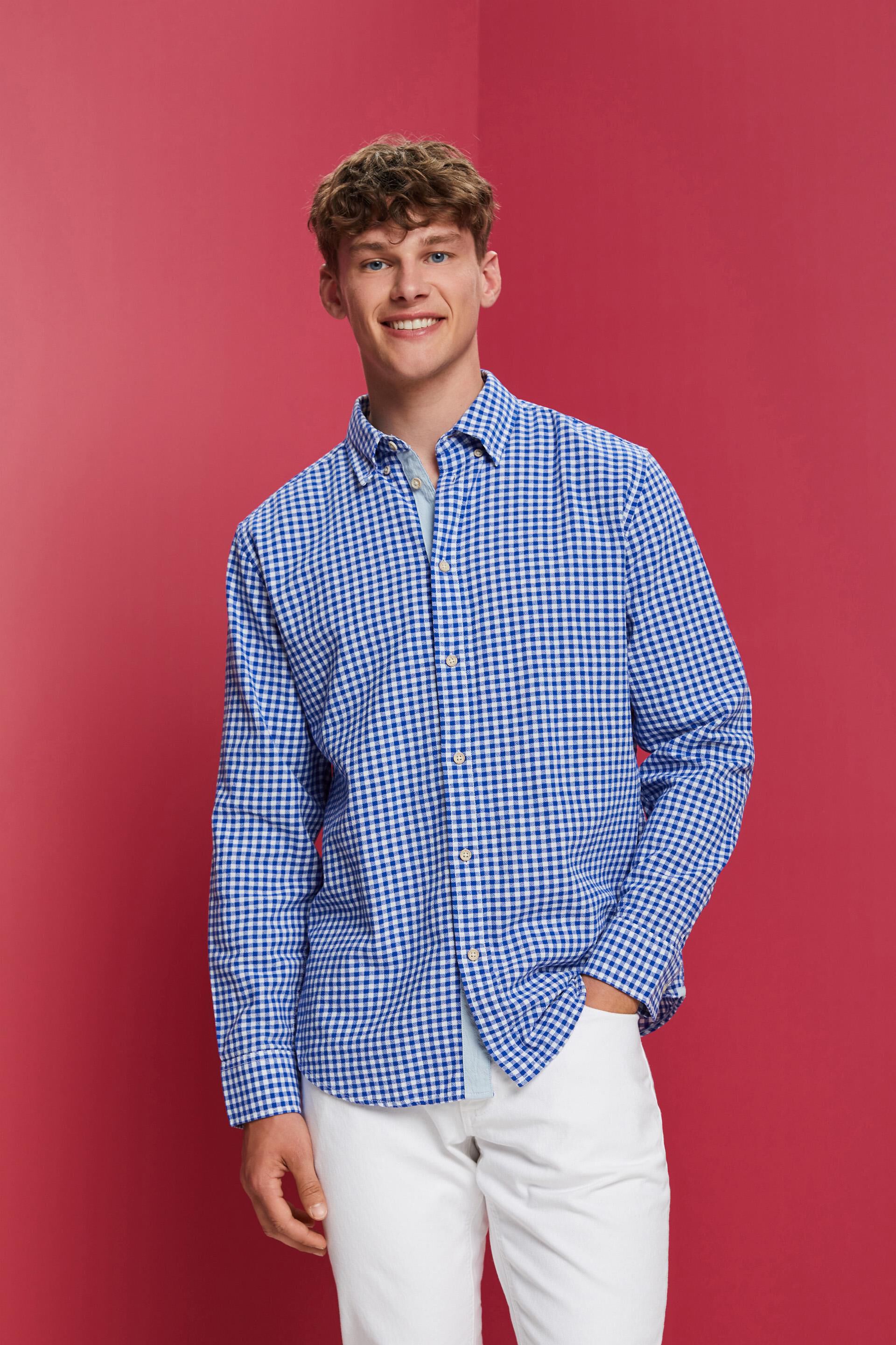 Chemise à col boutonné animée de carreaux vichy, 100 % coton