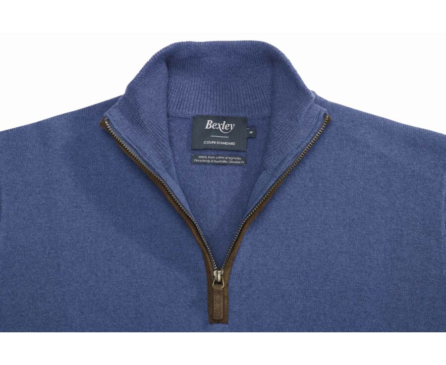 Pull col zippé homme laine Bleu Pétrole - KEITHY