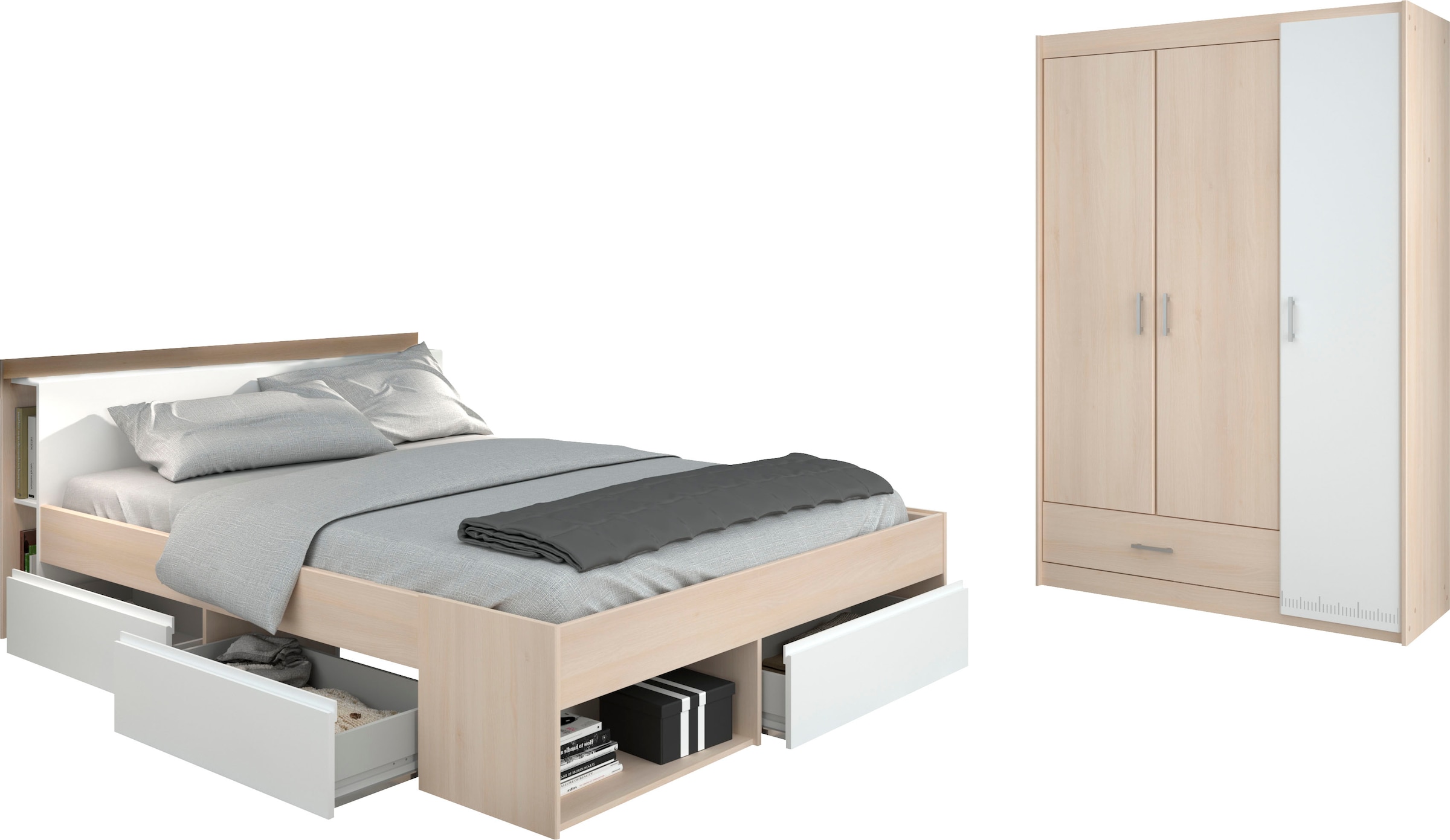 Parisot Jugendzimmer-Set »Most« Set, Bett mit Schubkästen und Kleiderschrank, 2 Stk. tlg.