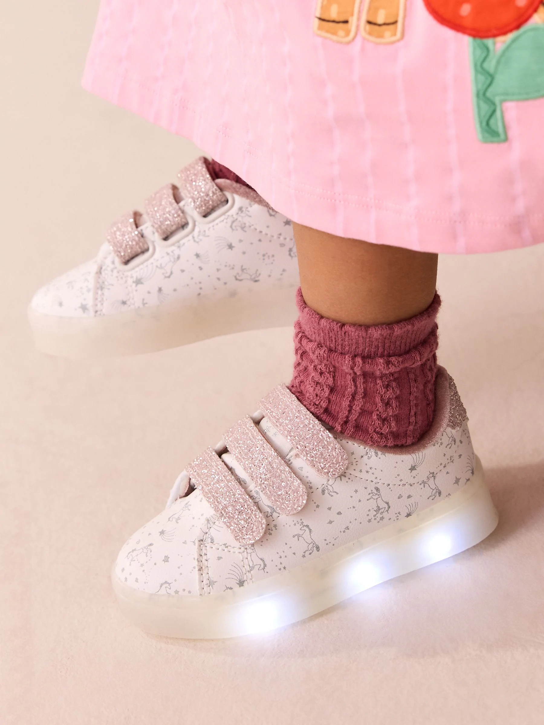 Wit met eenhoornprint - Touch Fasten Light Up Trainers