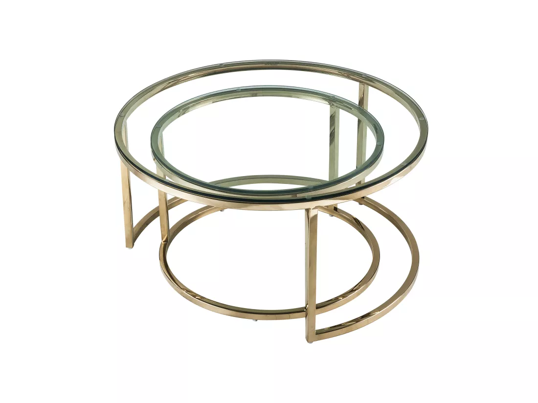 Tables basses gigognes en verre trempé et acier inoxydable - Doré - MAEVANE II de Pascal MORABITO