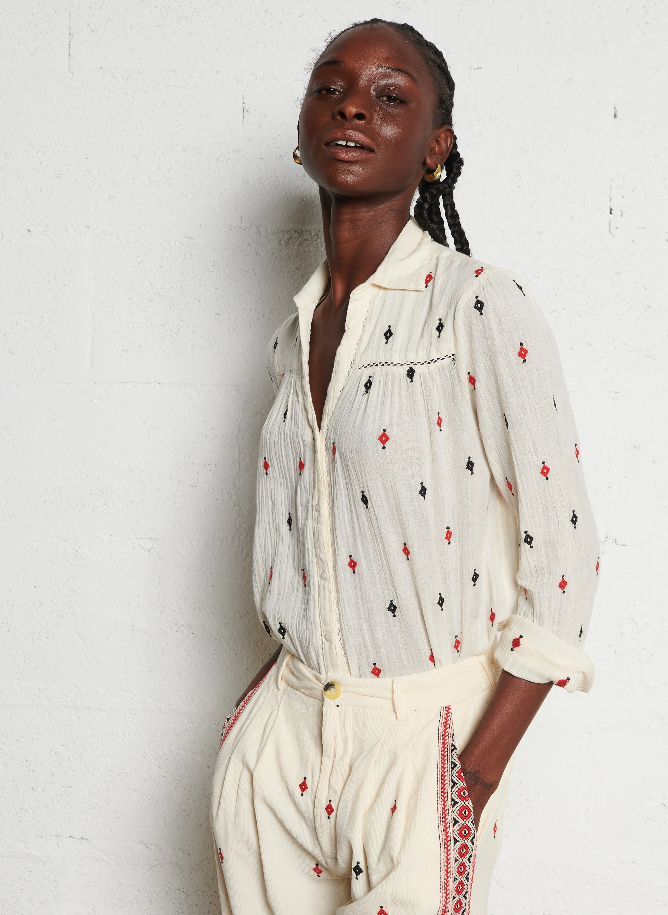 PHOEBE - Blouse droite en coton brodé | Blanc