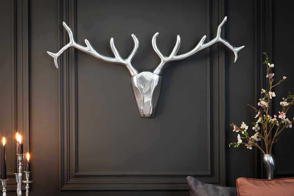 Moderne Wanddekoration VEADO 100cm silber Hirschgeweih