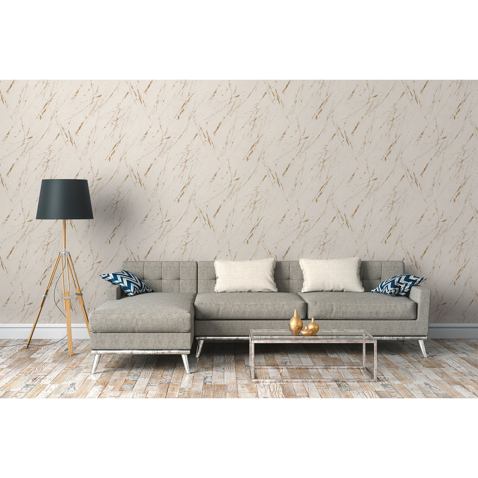Vliestapete - beige-gold - Mamoroptik - 10 Meter