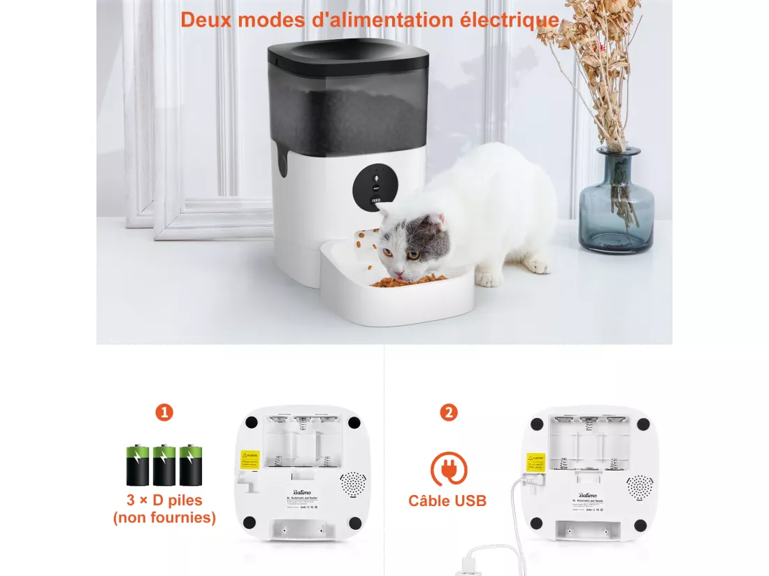 Balimo 4L WIFI Distributeur Croquettes Chats/Chiens APP Contrôle LCD,WiFi 2.4G | Fonction d'enregistrement 10s Programmable 10 Repas par Jour Noir