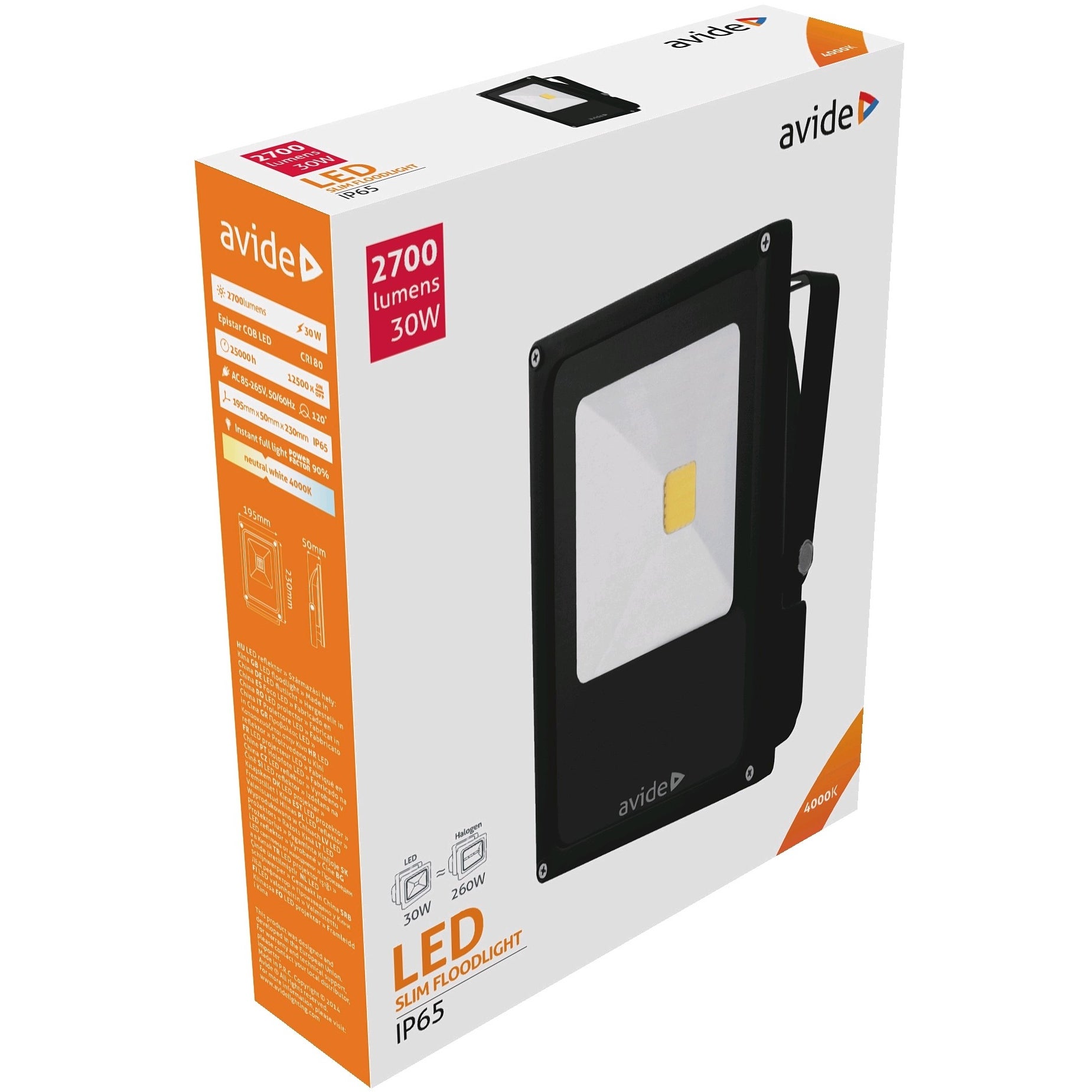 Avide LED Flood Light Slim 30W NW