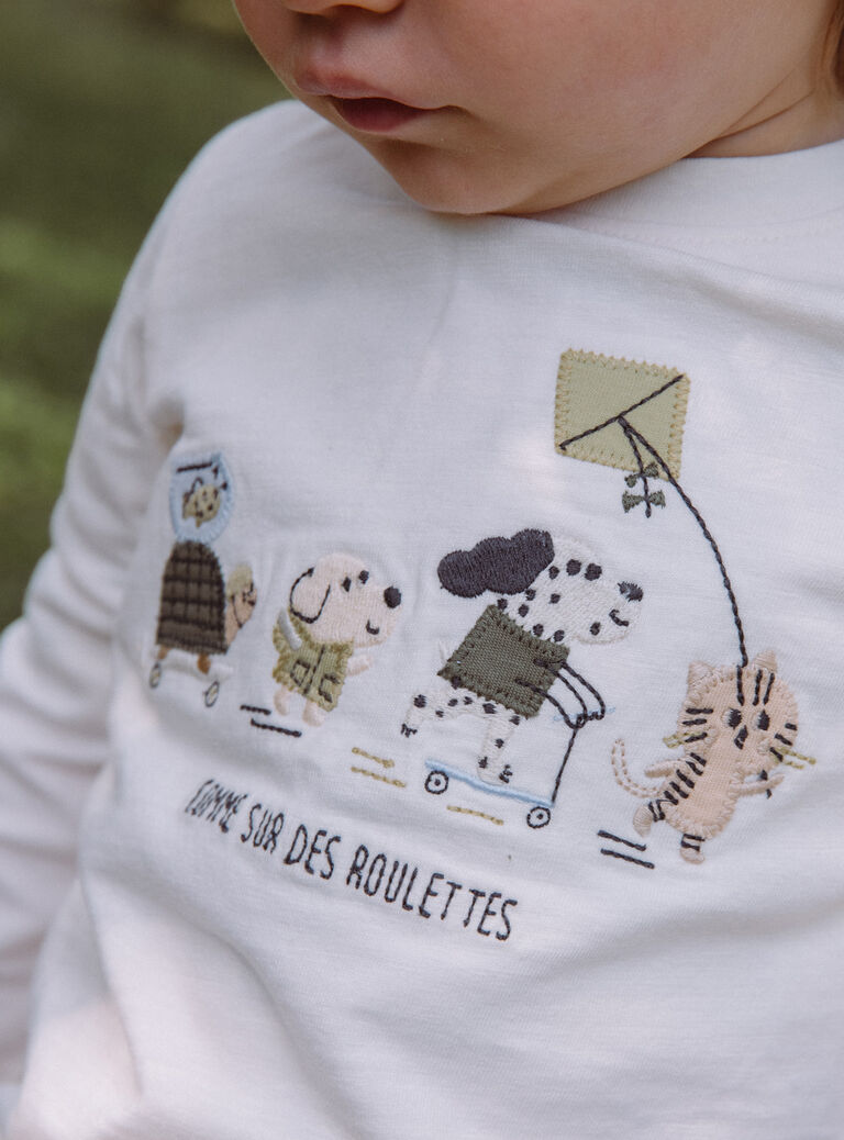 T-shirt écru en jersey à manches longues