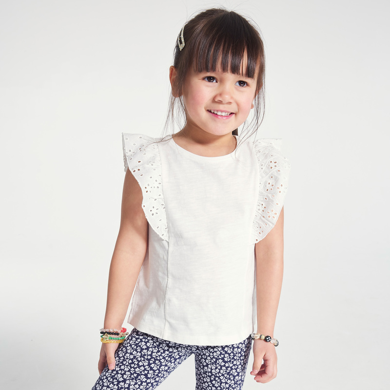 T-shirt détail broderie anglaise blanc fille