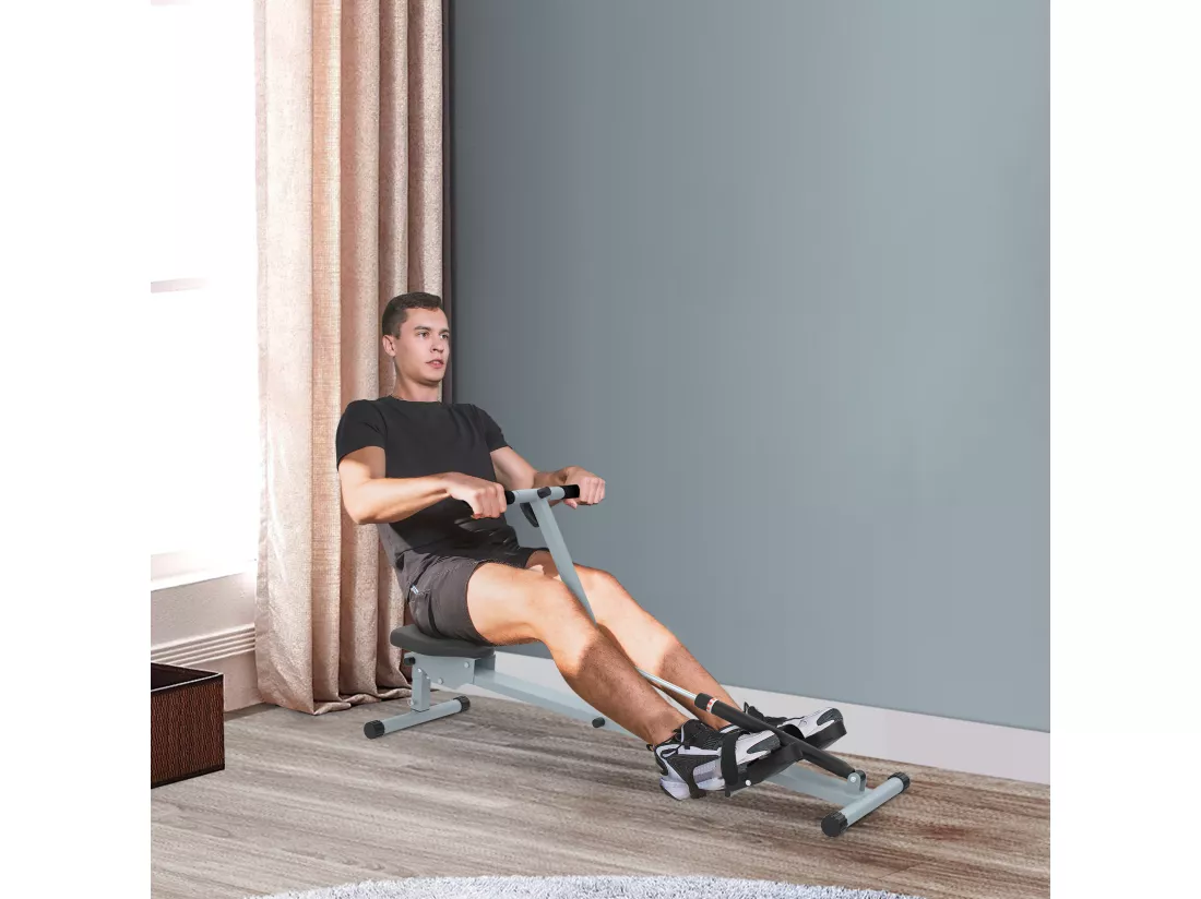 Rameur d'appartement appareil de Fitness et musculation cardio training écran LCD multifonction acier gris et noir
